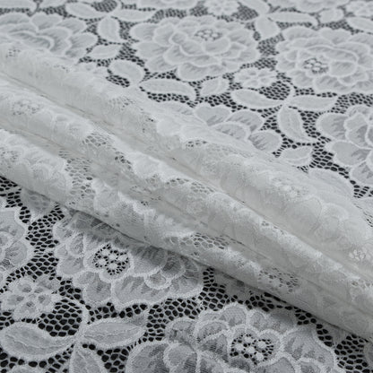 White Rosy Re-Embroidered Stretch Crochet Lace Detail