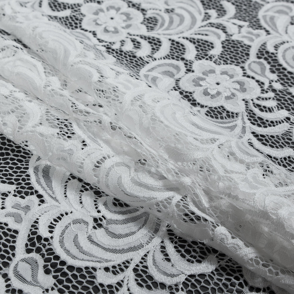 Re-Embroidered Stretch Crochet Lace - White Floral Folded