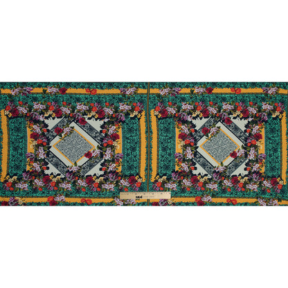 Organic Viscose Batiste Panel - Gamboge and Green Floral Folded