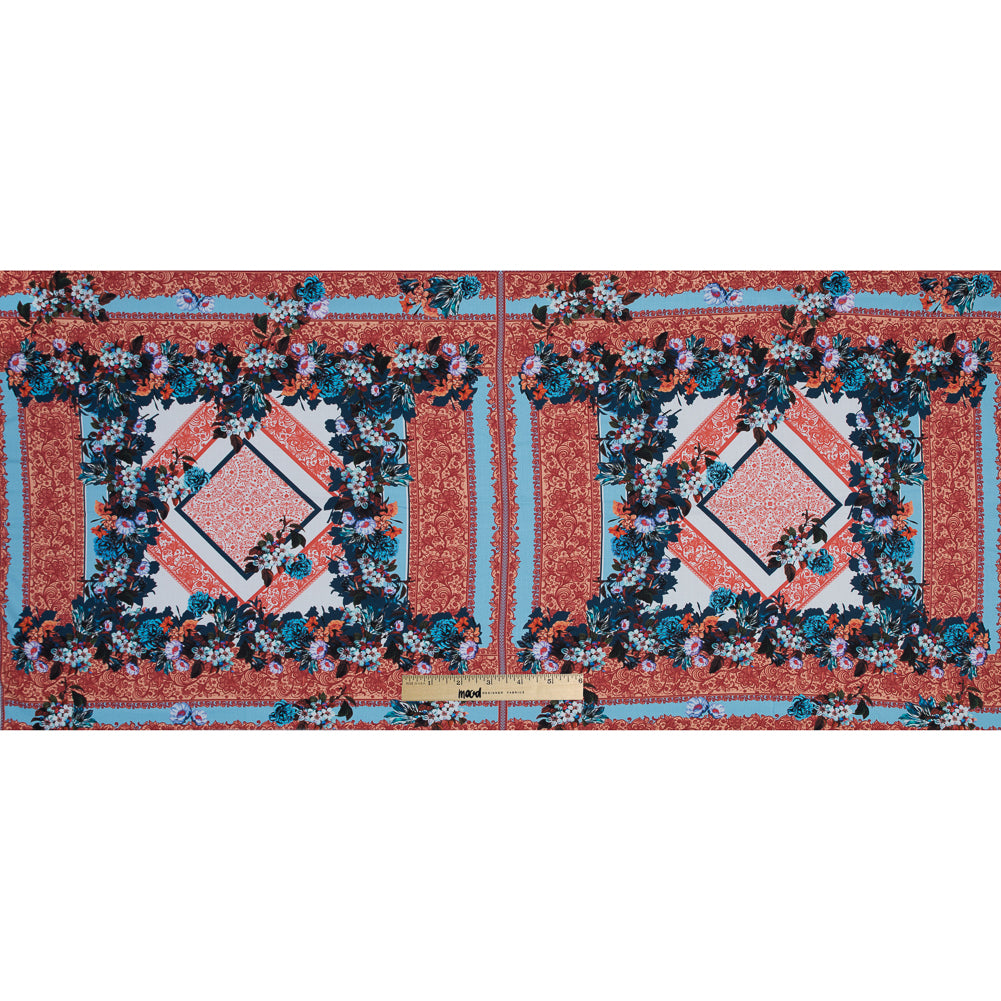 Organic Viscose Batiste Panel - Mandarin and Baby Blue Floral Full