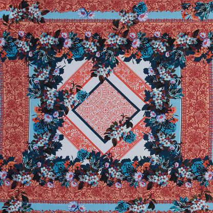 Organic Viscose Batiste Panel - Mandarin and Baby Blue Floral