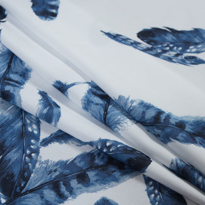 Organic Viscose Batiste - Blue and White Feather Border Print Folded