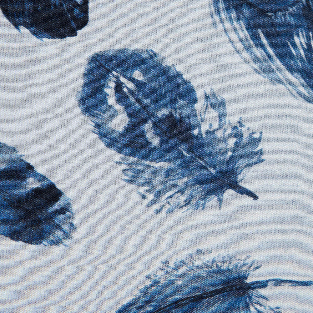 Organic Viscose Batiste - Blue and White Feather Border Print Detail
