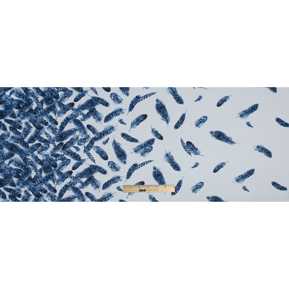 Organic Viscose Batiste - Blue and White Feather Border Print Full
