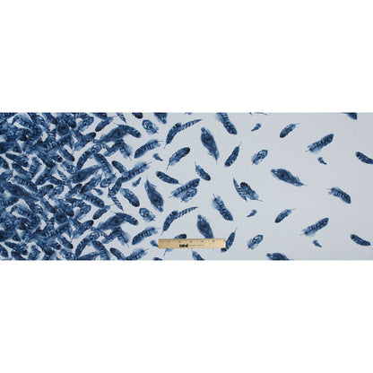 Organic Viscose Batiste - Blue and White Feather Border Print Full