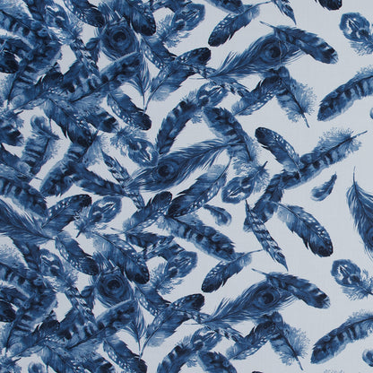 Organic Viscose Batiste - Blue and White Feather Border Print