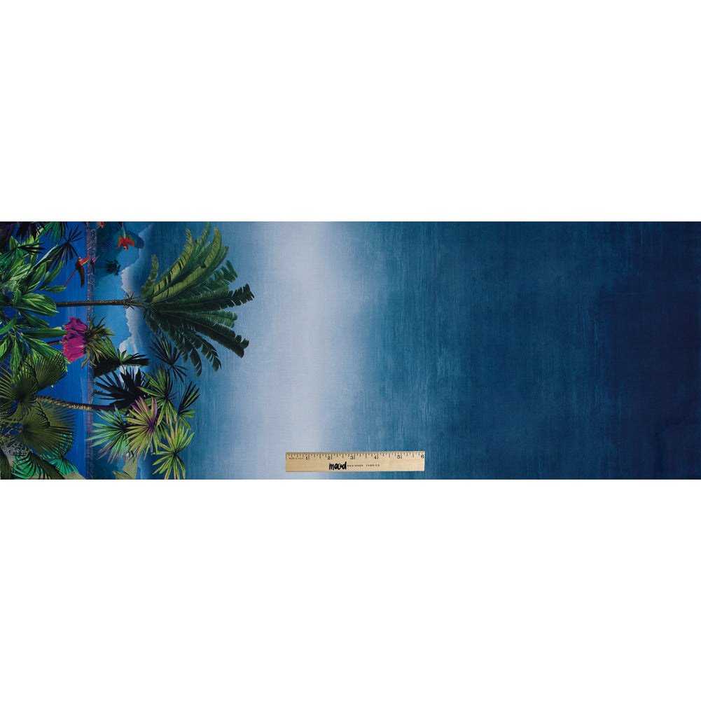 Organic Viscose Batiste - Blue and Green Tropical Border Print Folded