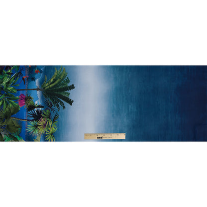 Organic Viscose Batiste - Blue and Green Tropical Border Print Folded