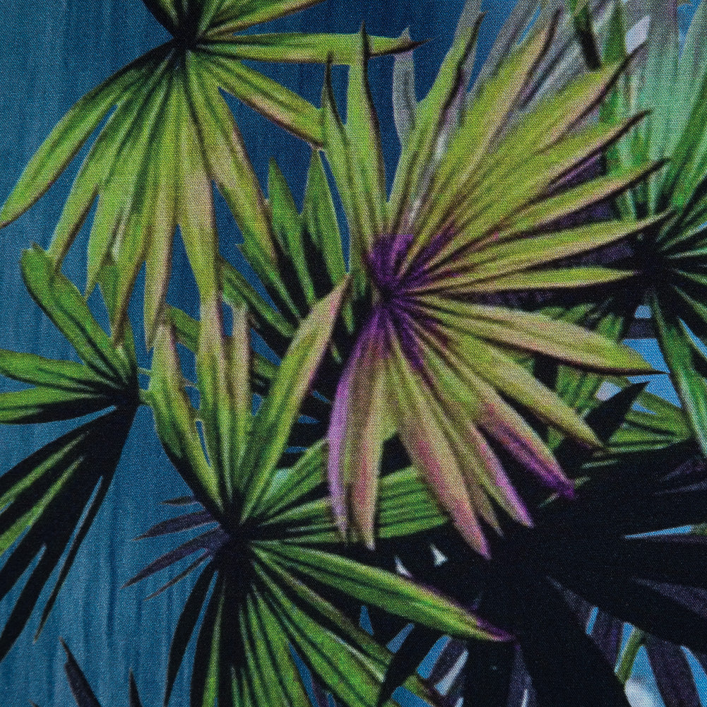 Organic Viscose Batiste - Blue and Green Tropical Border Print Full