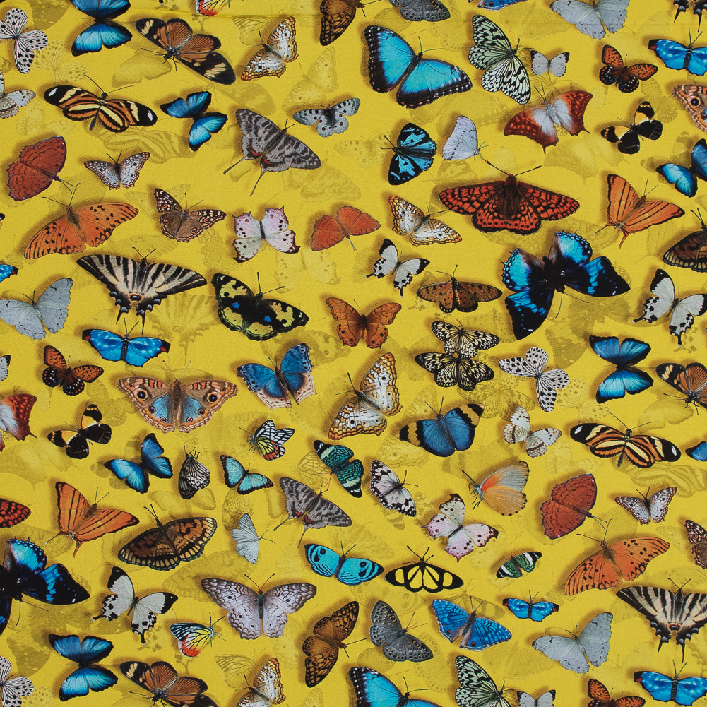 Sunshine Yellow Butterfly Printed Organic Viscose Batiste