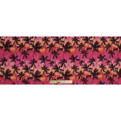 Organic Viscose Batiste - Pink and Orange Palm Trees Folded
