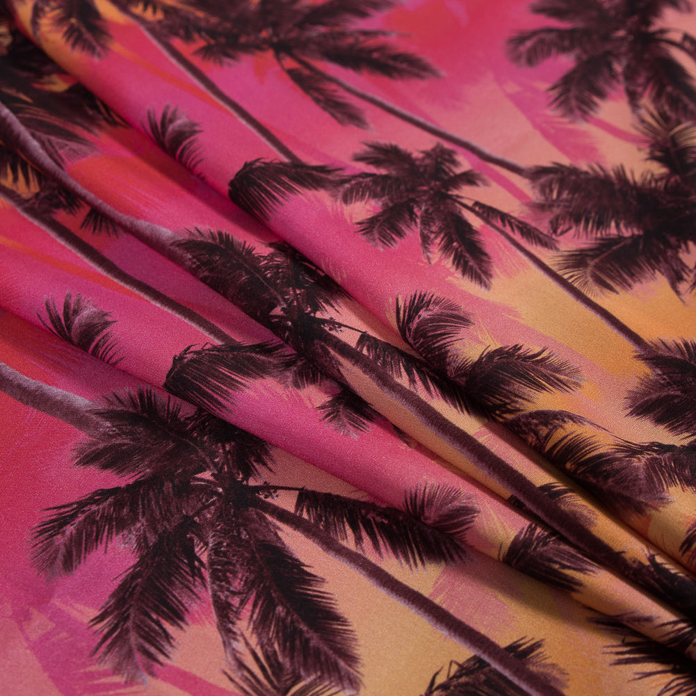 Organic Viscose Batiste - Pink and Orange Palm Trees Detail