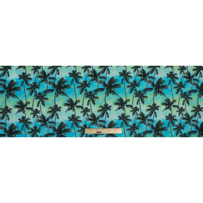 Organic Viscose Batiste - Green and Blue Palm Trees Folded