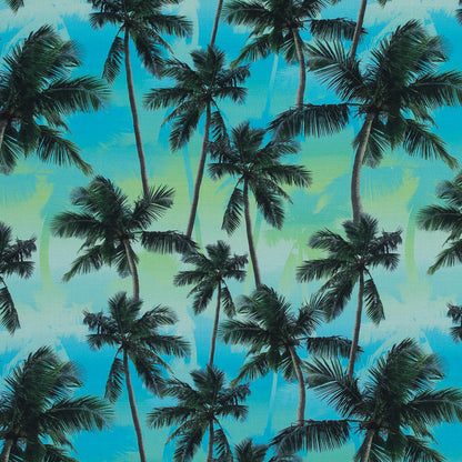 Organic Viscose Batiste - Green and Blue Palm Trees