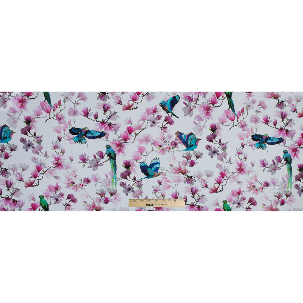 Organic Viscose Batiste - Pink and Blue Flowers and Birds Folded