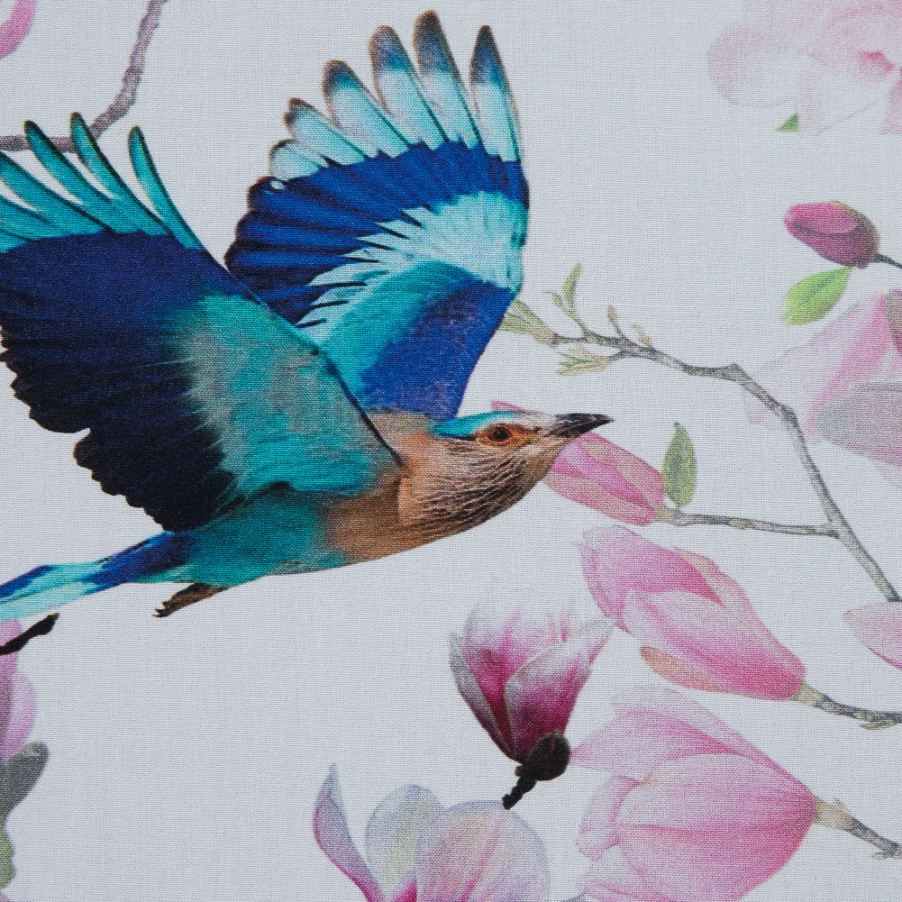 Organic Viscose Batiste - Pink and Blue Flowers and Birds Full