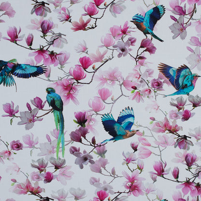 Organic Viscose Batiste - Pink and Blue Flowers and Birds
