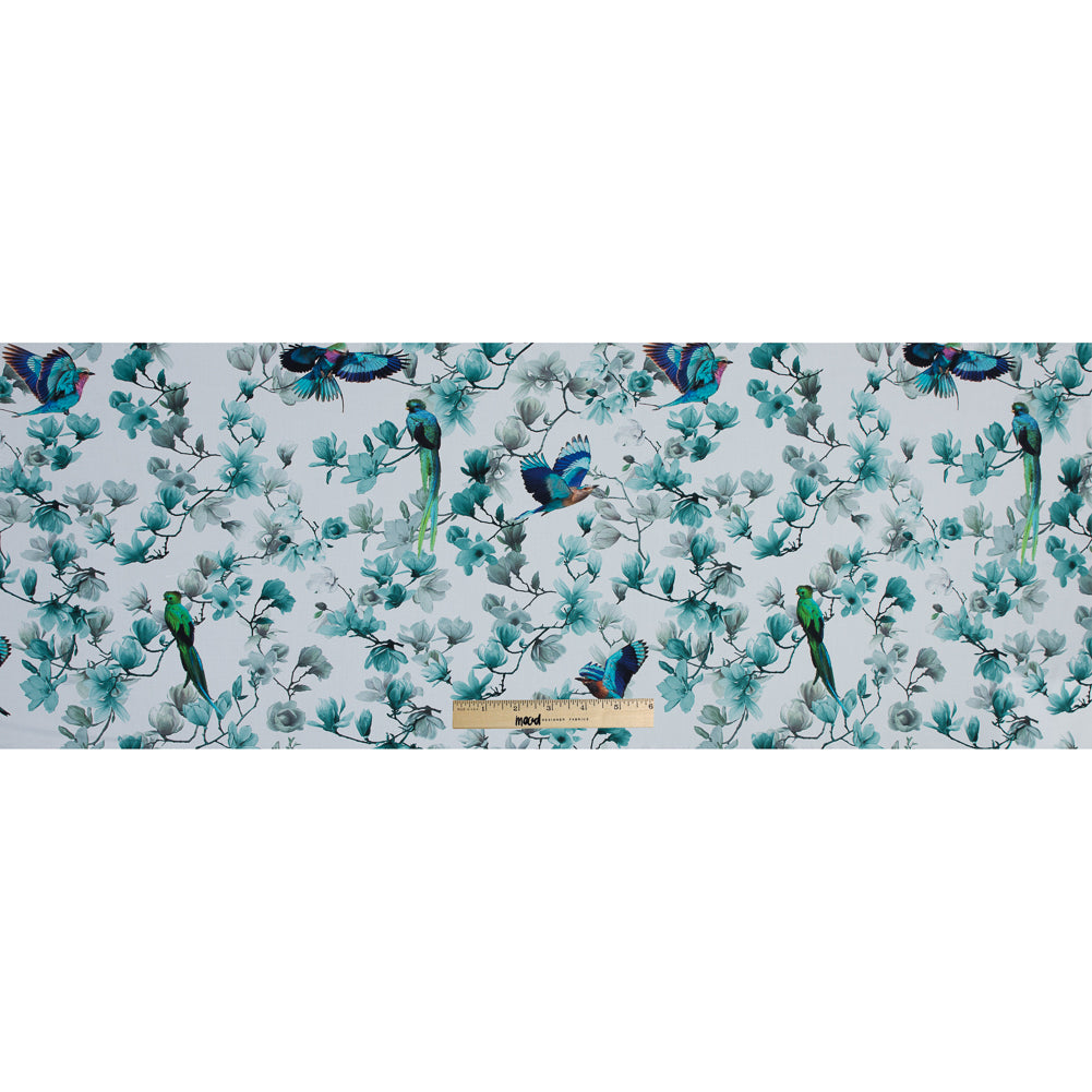 Organic Viscose Batiste - Blue and White Flowers and Birds Folded