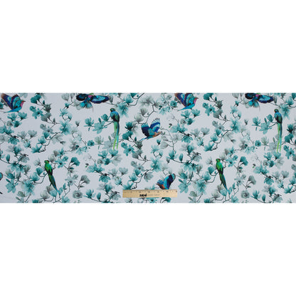 Organic Viscose Batiste - Blue and White Flowers and Birds Folded