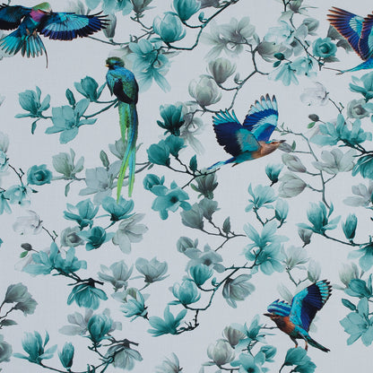 Organic Viscose Batiste - Blue and White Flowers and Birds