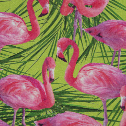 Organic Viscose Batiste - Pink and Green Flamingos and Palm Leaves Full