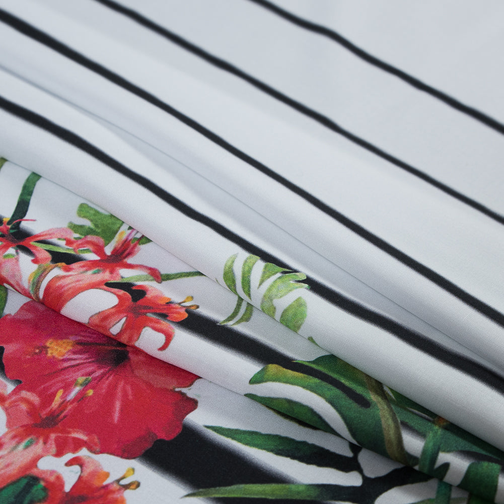 Striped Tropical Border Printed Organic Viscose Batiste Folded