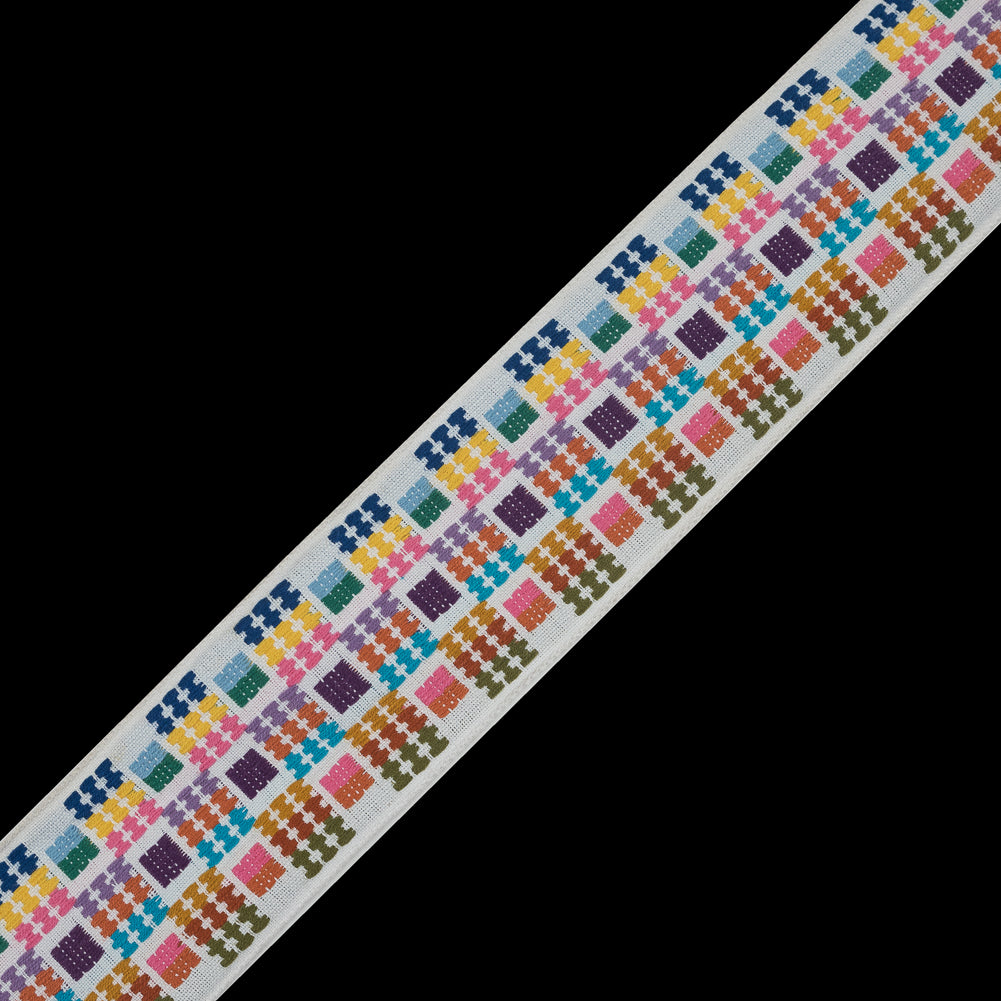 White Multicolor Jacquard Ribbon - 2"