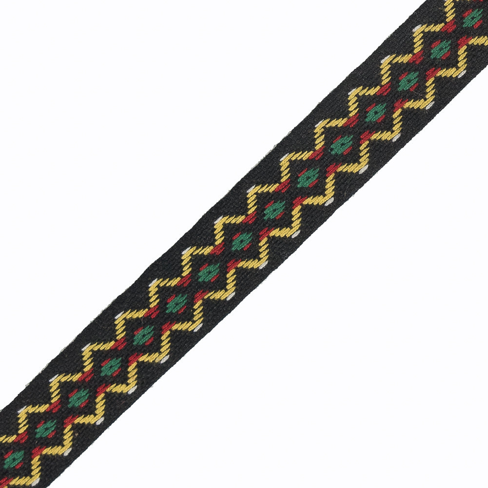 Black and Yellow Geometric Jacquard Ribbon - 0.5" Detail