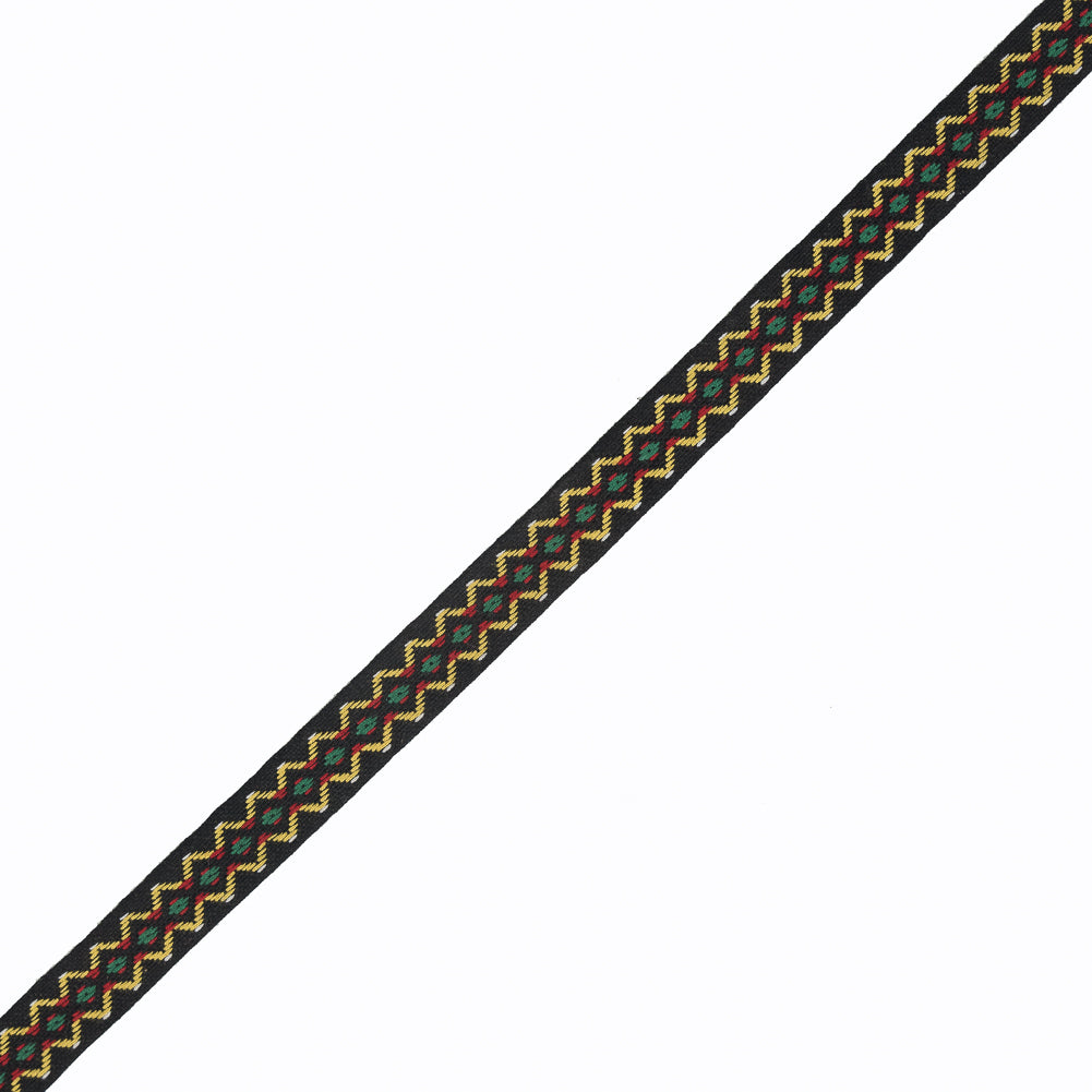 Black and Yellow Geometric Jacquard Ribbon - 0.5"
