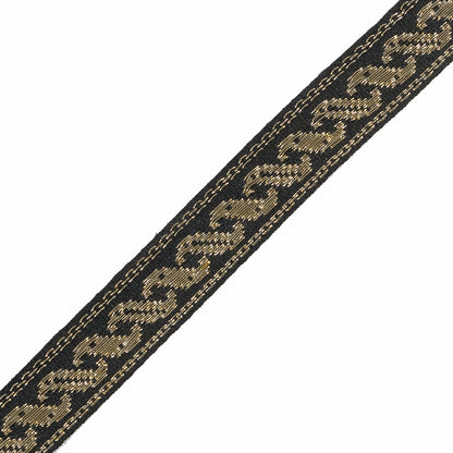 Gold Metallic and Black Jacquard Ribbon - 0.625" Detail
