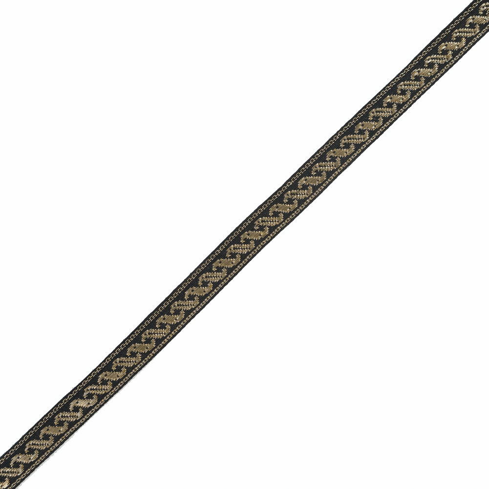 Gold Metallic and Black Jacquard Ribbon - 0.625"