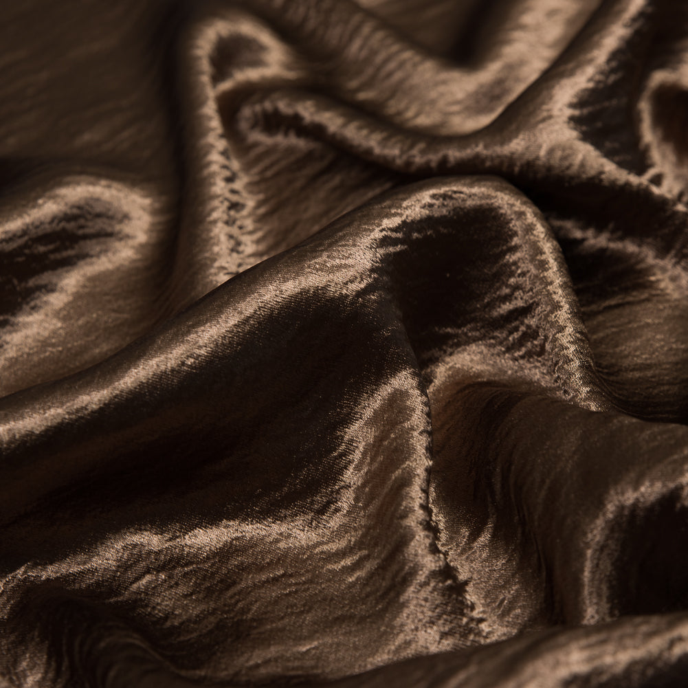 Wrinkled Polyester Satin - Luminous Chocolate Brown Full