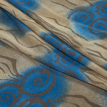 Blue and Beige Printed Polyester Mesh Folded