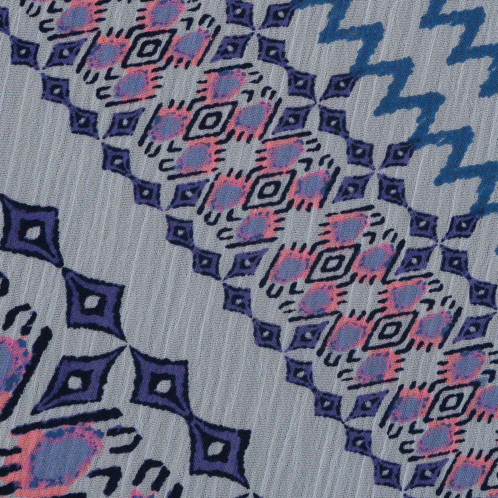 Purple, Florescent Pink and White Printed Crinkled Chiffon Detail