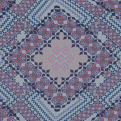 Purple, Florescent Pink and White Printed Crinkled Chiffon