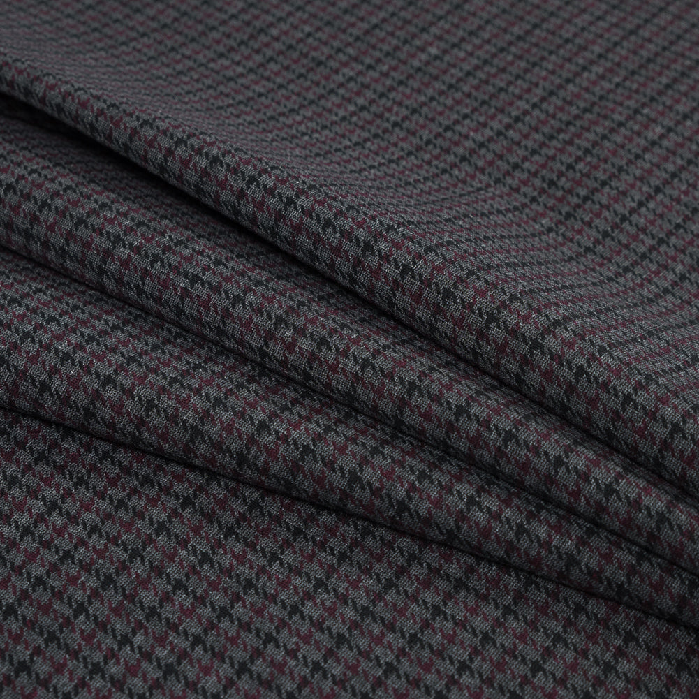 Burgundy, Black and Gray Tattersall Check Ponte Knit Folded