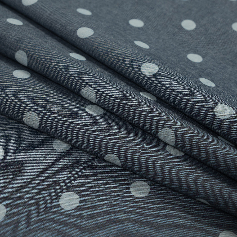 Denim Blue Polka Dotted Cotton Chambray Folded