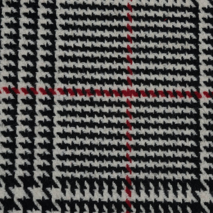 Black, White and Red Houndstooth Plaid Wool Coating Detail