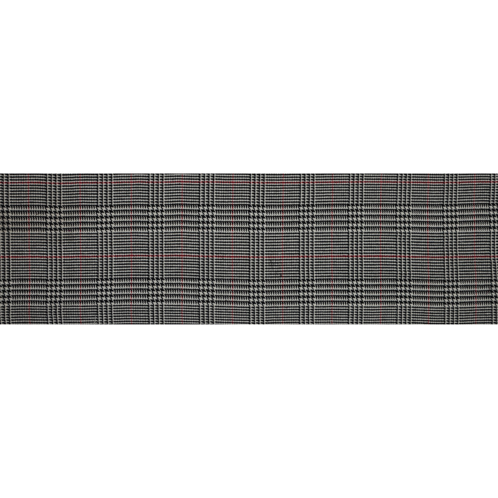 Black, White and Red Houndstooth Plaid Wool Coating Full