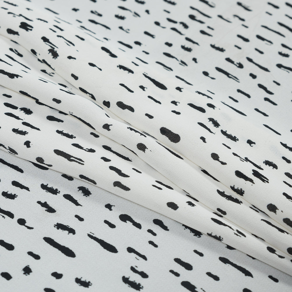 Ivory and Black Abstract Printed Polyester Crepe Folded