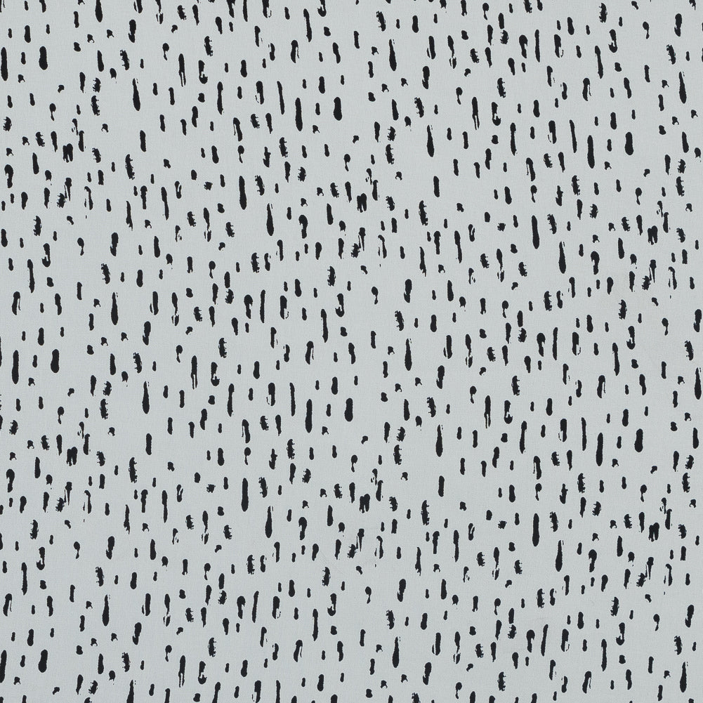 Ivory and Black Abstract Printed Polyester Crepe