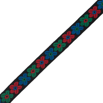 Red, Green and Blue Floral Embroidered Ribbon - 0.5" Detail