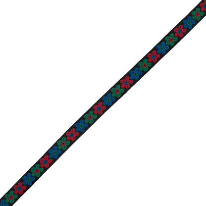 Red, Green and Blue Floral Embroidered Ribbon - 0.5"