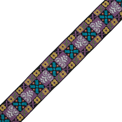 Black, Purple and Yellow Floral Geometric Jacquard Ribbon - 2"