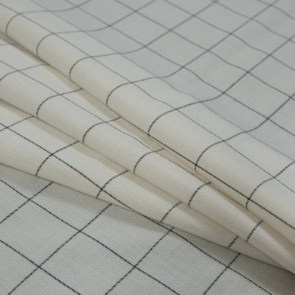 Super 150 Spill Repellent Wool Suiting - Ivory and Black Windowpane Check Folded