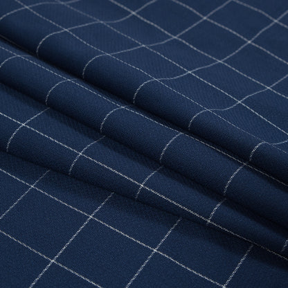 Super 150 Spill Repellent Wool Suiting - Blue and White Windowpane Check Folded