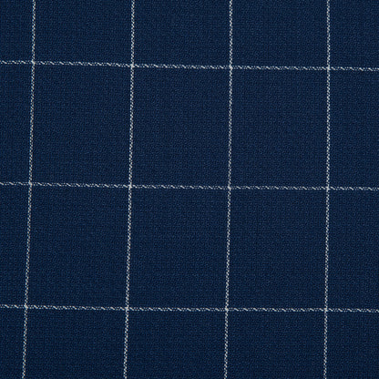 Super 150 Spill Repellent Wool Suiting - Blue and White Windowpane Check Detail