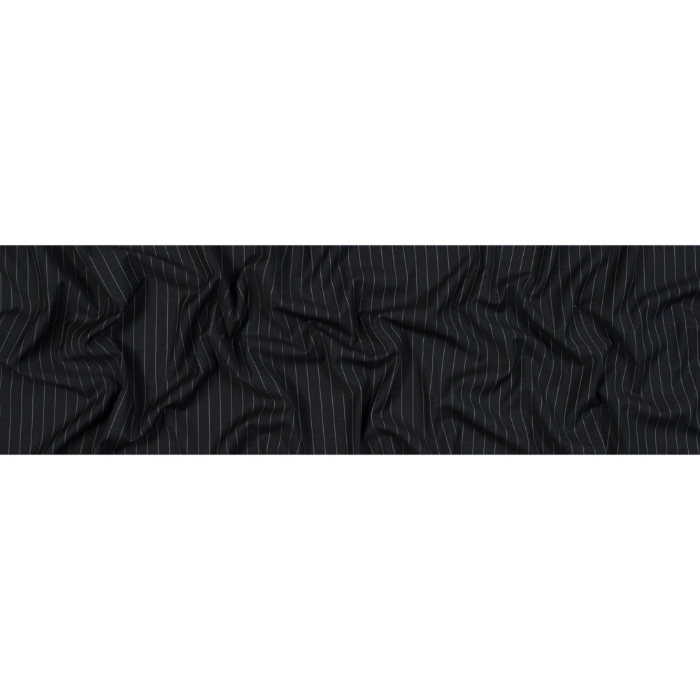 Charcoal and White Pinstriped Super 150 Wool Suiting Folded