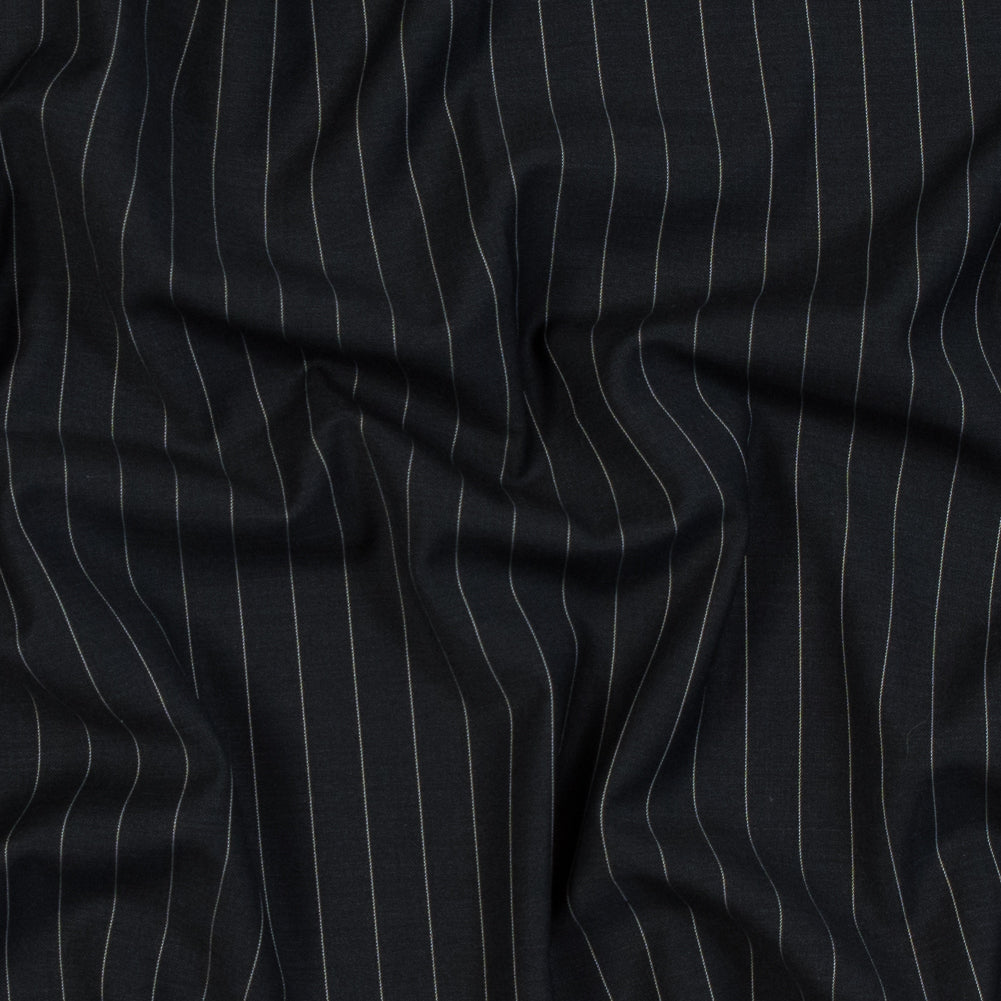 Charcoal and White Pinstriped Super 150 Wool Suiting