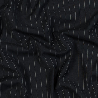 Charcoal and White Pinstriped Super 150 Wool Suiting